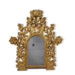 A Pair of Spanish Colonial Baroque Polychrome Painted Carved Giltwood Mirrors, Early 18th Century