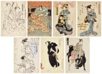 A GROUP OF SEVEN MIXED PRINTS INCLUDING KATSUKAWA SHUN'EI (1762–1819), EDO PERIOD, LATE 18TH–19TH CENTURY, THE SUMO WRESTLERS ONOGAWA KISABURO 