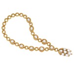 Gold, Cultured Pearl and Diamond Necklace-Bracelet Combination