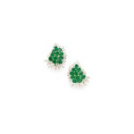 PAIR OF EMERALD AND DIAMOND EARCLIPS