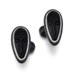 Pair of carbon fibre, white gold, onyx and diamond cufflinks 