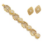 Van Cleef & Arpels [ 梵克雅寶] | Gold and Diamond Bracelet and Pair of Earclips, France [黃金鑲鑽石手鏈及耳環一對]