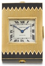 CARTIER, FRANCE   [卡地亞，法國]  | A GOLD AND ENAMEL PURSE WATCH WITH SPRUNG SHUTTERS  CIRCA 1930, ÉCLIPSE   [「ÉCLIPSE」 黃金畫琺瑯方形懷錶備彈簧開關，年份約1930]
