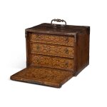 A Small South German Late Renaissance Steel-Mounted Oak and Ashwood Marquetry Table Cabinet, Probably Augsburg or Ulm, Late 16th/Early 17th Century