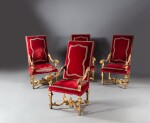 A set of four Italian giltwood armchairs, Venice, circa 1710-1715 | Ensemble de quatre fauteuils en bois doré, travail italien, Venise, vers 1710-1715