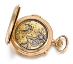 SWISS | A GOLD HUNTING CASED QUARTER REPEATING CHRONOGRAPH WATCH  CIRCA 1900