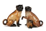  AN ASSEMBLED PAIR OF MEISSEN FIGURES OF PUGS, SECOND-HALF 19TH CENTURY