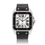 Reference 2656 Santos 100 | A stainless steel square shaped wristwatch with black rubber bezel, Circa 2015