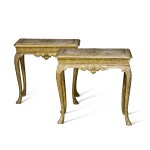 A pair of gilt-gesso side tables, in the manner of James Moore, one George I, circa 1720, the other of a later date