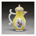 A MEISSEN YELLOW-GROUND SMALL MILK JUG AND COVER CIRCA 1730