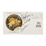 [APOLLO 13]. INSURANCE COVER SIGNED BY THE ORIGINAL CREW FROM THE COLLECTION OF JAMES LOVELL