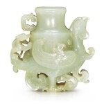 A celadon jade phoenix-form vase, Qing dynasty, 19th century | 清十九世紀 青玉天雞尊