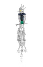 Broche saphirs, émeraude et diamants | Sapphire, emerald and diamond brooch