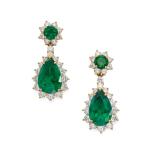 Pair of Emerald and Diamond Pendant-Earrings