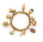 Gem-set charm-bracelet [Bracelet or et pierres de couleur], 1940s [vers 1940]
